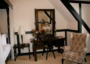 Our room at The Lakehouse, with Gunter reflected in the mirror